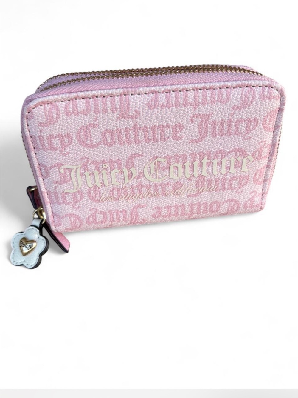 Juicy Couture Zip around pastel pink logo wallet with flower charm